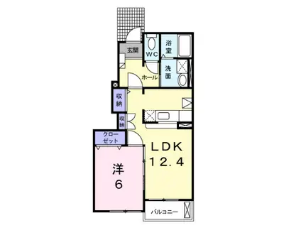 デルフィI B棟(1LDK/1階)の間取り写真