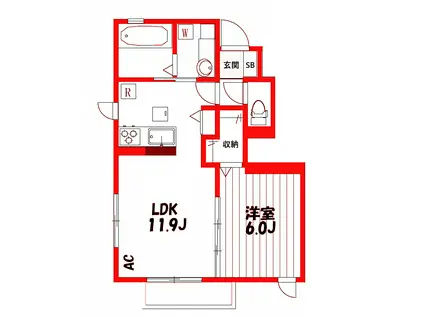 ピナ市ヶ尾(1LDK/1階)の間取り写真