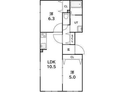 ラフィーネ西町(2LDK/1階)の間取り写真
