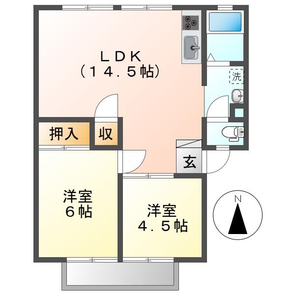ベルメゾンツネ(2LDK/2階)の間取り写真