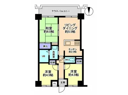 信開ドムス間明(3DK/4階)の間取り写真