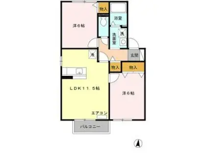 グランビューききょうB棟(2LDK/1階)の間取り写真