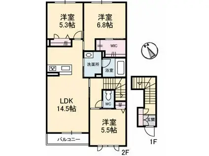 パピリオタウン D棟(3LDK/2階)の間取り写真
