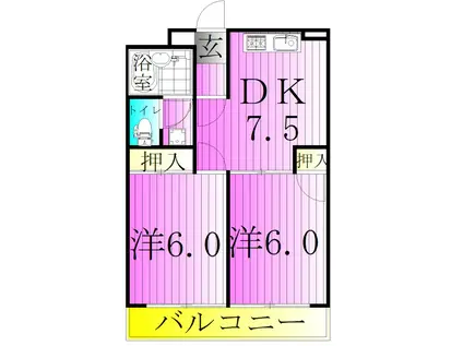 ジュネス東和第2(2DK/2階)の間取り写真