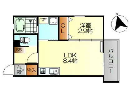 レジデンシャル広(1LDK/2階)の間取り写真