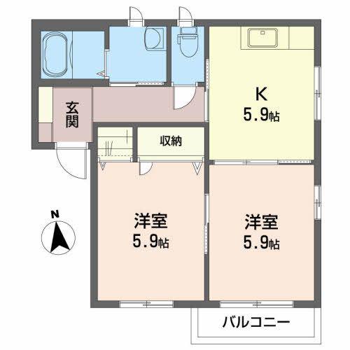 モントレー若宮B(2K/2階)の間取り写真