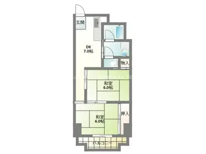 丸信リバーサイドコーポ1棟(2DK/9階)の間取り写真