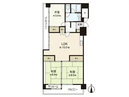 サンシャイン菊平ビル(3LDK/4階)の間取り写真