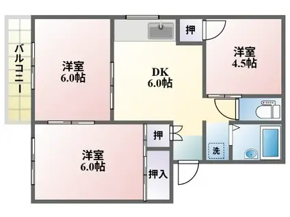 コーポカシワダ A棟(3DK/2階)の間取り写真