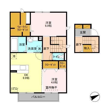 アズールB(2DK/2階)の間取り写真