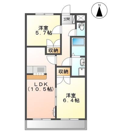 グリーンハイム松橋II(2LDK/2階)の間取り写真