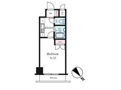 メインステージ日本橋箱崎(1K/8階)の間取り写真