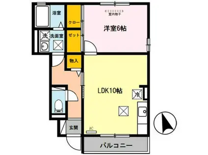 D-ROOM秋月 C棟(1LDK/1階)の間取り写真
