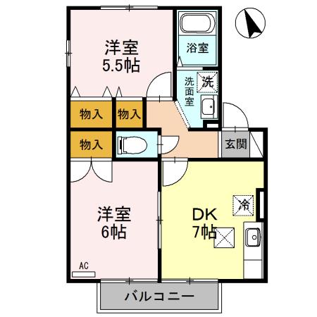 セジュール古津(2DK/1階)の間取り写真