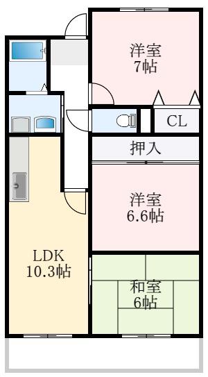 ウエストインヒルズ(3LDK/4階)の間取り写真