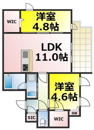 スプランディッドX(2LDK/14階)の間取り写真