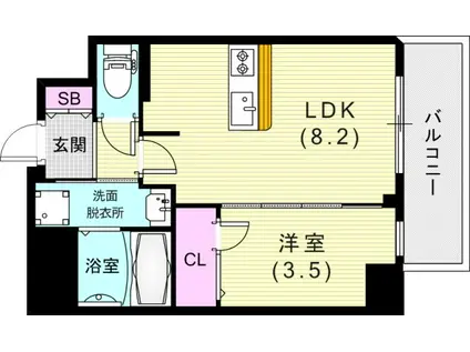 ディアレイシャス湊川公園(1LDK/5階)の間取り写真