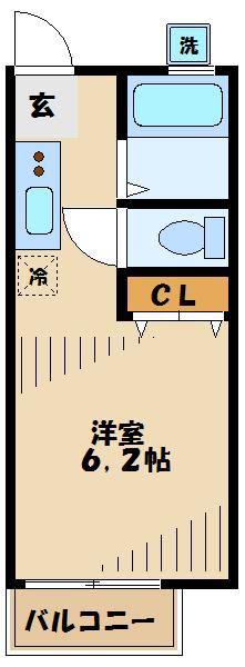 パールハイツ向ヶ丘(ワンルーム/2階)の間取り写真