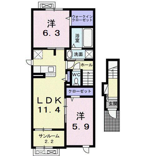 アルカンシエルC(2LDK/2階)の間取り写真