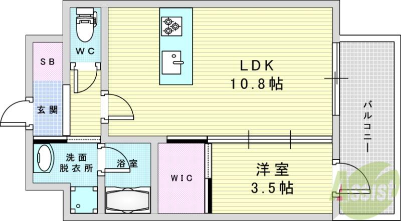 ALIVIS三国本町(1LDK/6階)の間取り写真