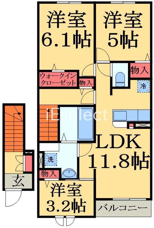 カームB(3LDK/2階)の間取り写真
