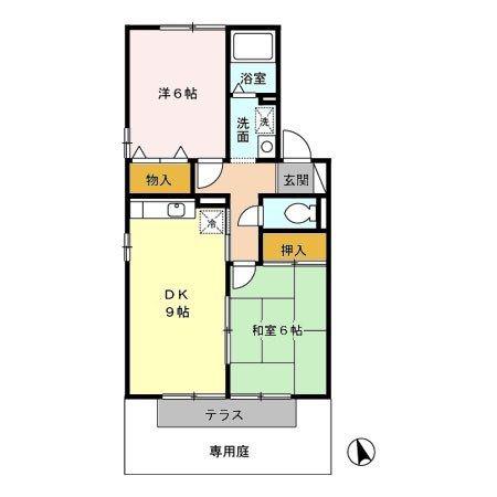 セジュール南 B(2DK/1階)の間取り写真
