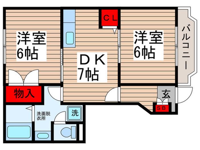 エテルネル(2DK/1階)の間取り写真