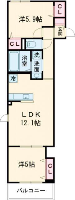 キルシュ元町(2LDK/2階)の間取り写真