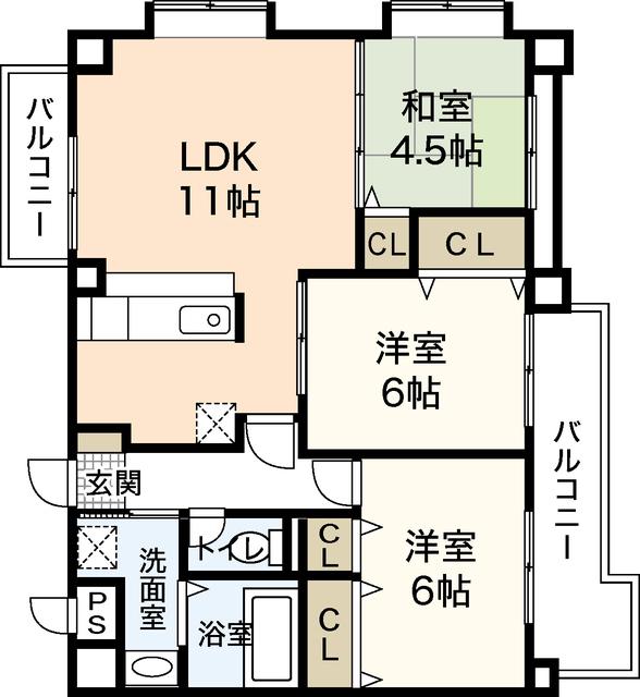 コーポラス古市(3LDK/3階)の間取り写真