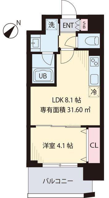 FELICE元町(1LDK/8階)の間取り写真