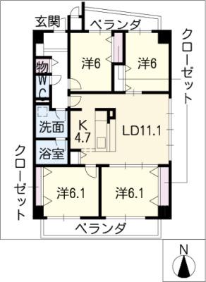 OSM植田 壱番館(4LDK/1階)の間取り写真