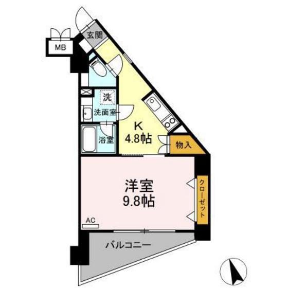 T2 FLAT(1K/6階)の間取り写真