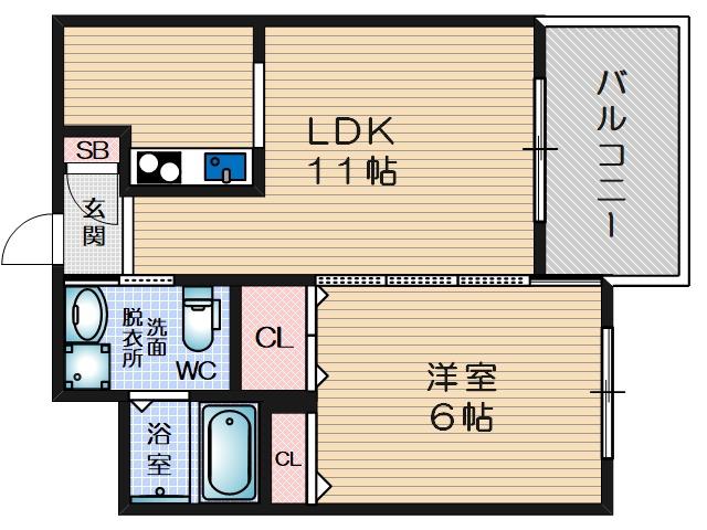 マーヴェラス箕面(1LDK/2階)の間取り写真