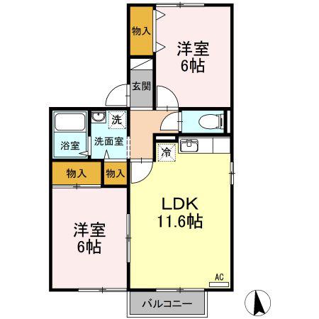 セジュール松縄B棟(2LDK/1階)の間取り写真