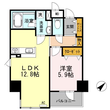 リーブル博多駅前(1LDK/14階)の間取り写真