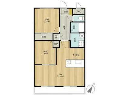 アスペルジュ白枝(2LDK/2階)の間取り写真