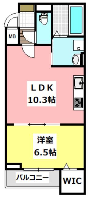 カーサモデルノ南摂津(1LDK/2階)の間取り写真