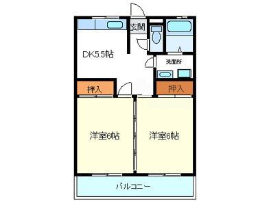 メゾン若松第一(2DK/4階)の間取り写真