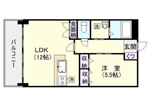 ONE HEART 伊敷(1LDK/7階)の間取り写真