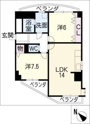 NYレジデンスいりなか(2LDK/5階)の間取り写真