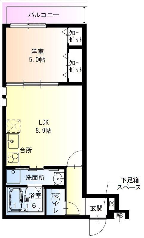 フジパレス住吉遠里小野(1LDK/1階)の間取り写真
