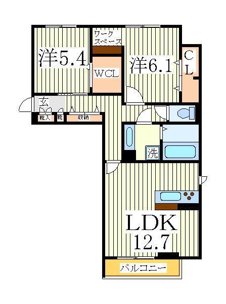 ハイピクチャー E棟(2LDK/2階)の間取り写真