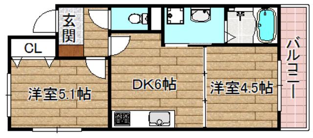 シャーメゾン朝日(2DK/1階)の間取り写真