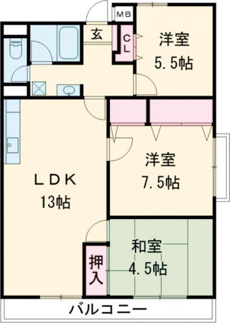 メゾン霞ヶ丘(3LDK/4階)の間取り写真