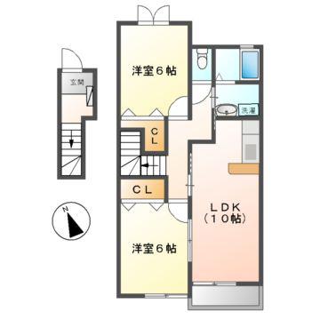 IKM2(2LDK/2階)の間取り写真