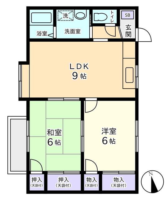 シャトー2番館(2LDK/2階)の間取り写真