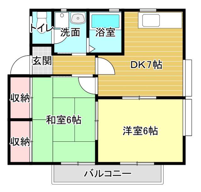 ジオハウスII(2DK/2階)の間取り写真