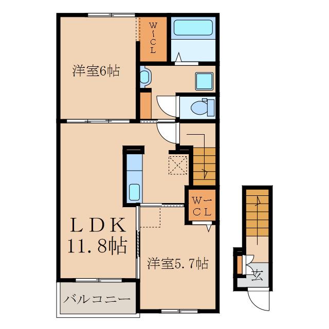 メゾン・ポラリスI(2LDK/2階)の間取り写真