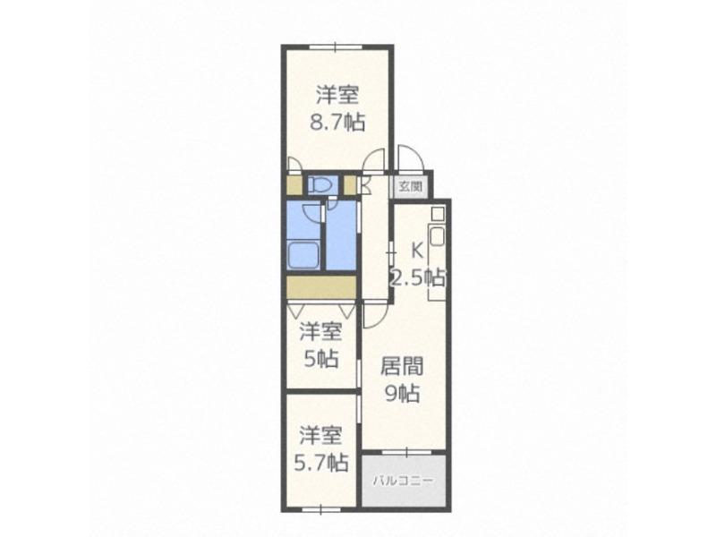 サンフロア山鼻(3LDK/2階)の間取り写真