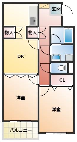 Yコート(2DK/1階)の間取り写真